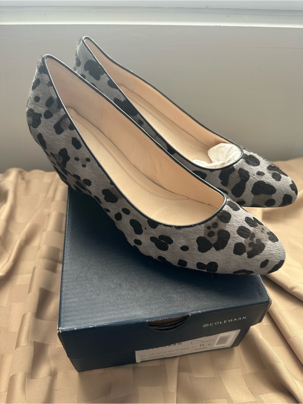 Cole Haan Gray and Black Leopard-Print Women’s Wedge - Brand new - 2 1/2 in heel